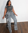 European and american style women's multi-pocket jeans -  cross-border autumn/winter fashion washed high-waisted straight-leg casual pants
