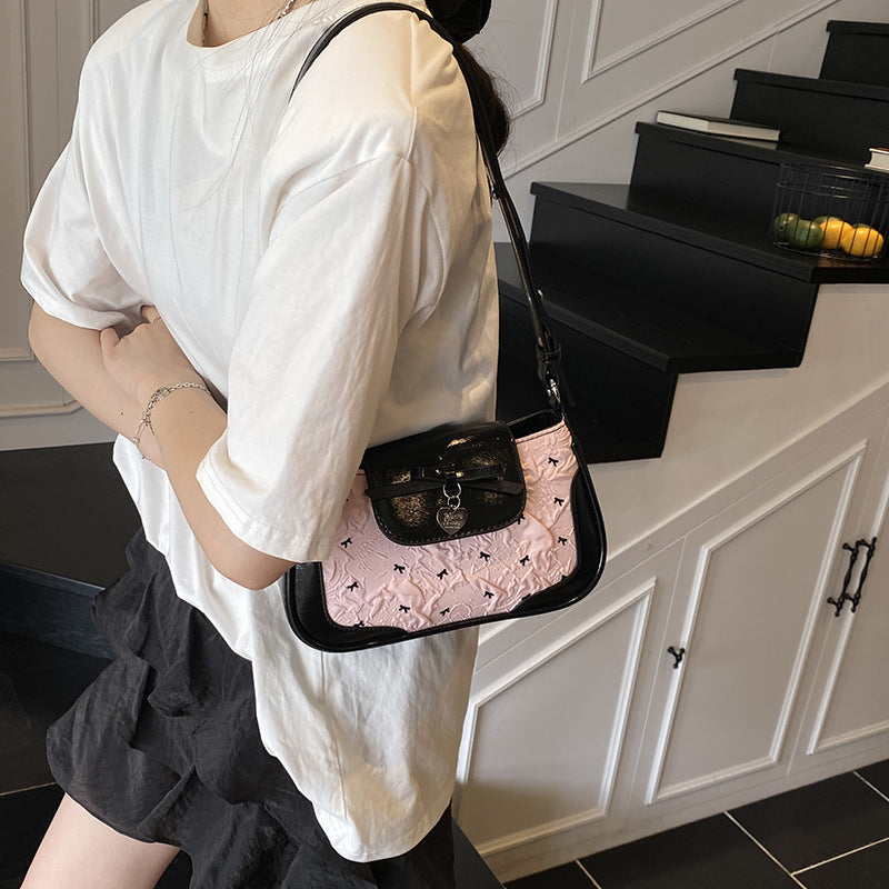 2025 summer new fashion temperament ballet seersucker bow tote bag large capacity fashion shoulder bag