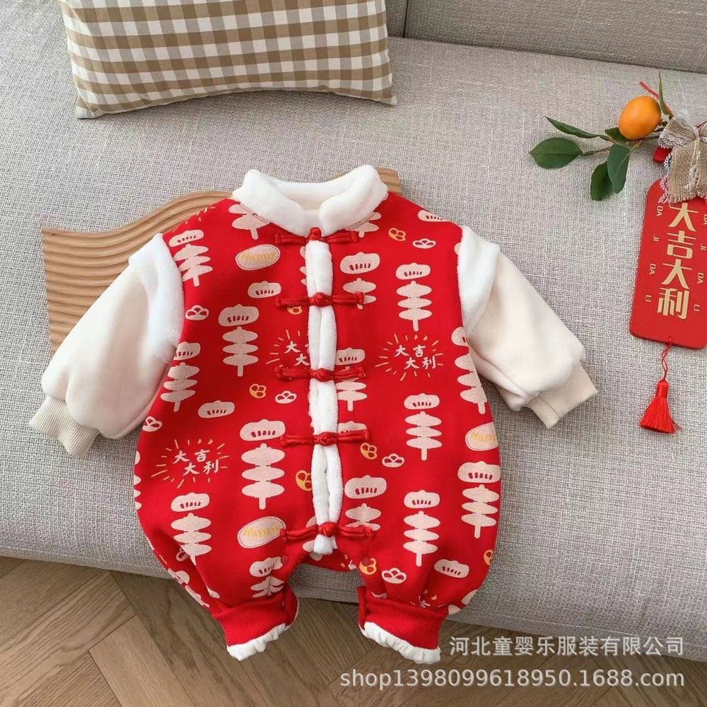 Baby winter clothes quilted thickened outfit for boys and girls, newborn swaddle romper, autumn and winter warm bodysuit