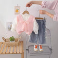 Korean style knitted vest and white shirt girl's outfit  - sweet & stylish bowknot floral set