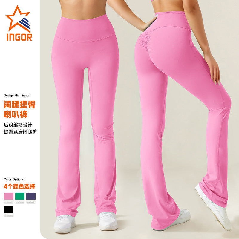 New arrival cross-border fashion butt lifting yoga pants peach butt running training tight sports wide leg pants breathable fitness pants