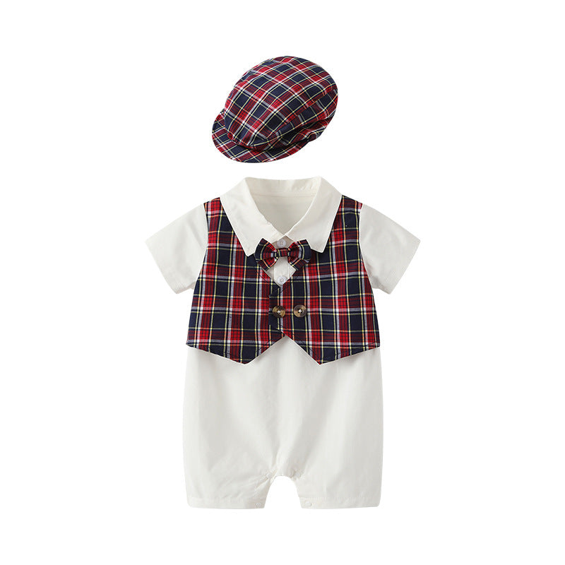 Short-sleeved butt-covering clothing new arrivalpatchworkfake two-piece baby summer onesie baby baby baby clothes category a
