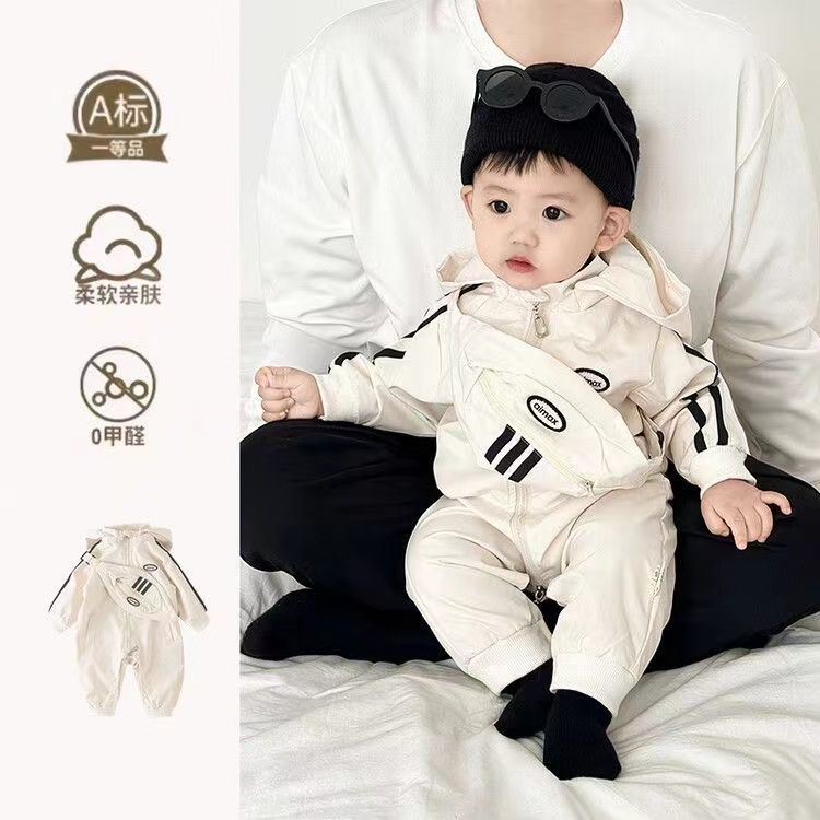 New autumn baby clothes: stylish rompers for baby boys, cute backpack rompers, spring/autumn outings, trendy styles