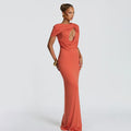 women's clothing  new arrival: elegant solid color one-shoulder cutout maxi dress - slim fit, waist-cinching, bodycon dress