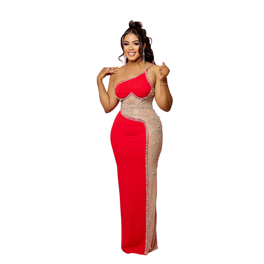 C6271 cross-border   fashion women's solid color rhinestone sleeveless cami maxi dress