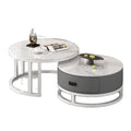 Italian round rock slab high-end tea table, small apartment coffee table, living room home modern minimalist light luxury table set