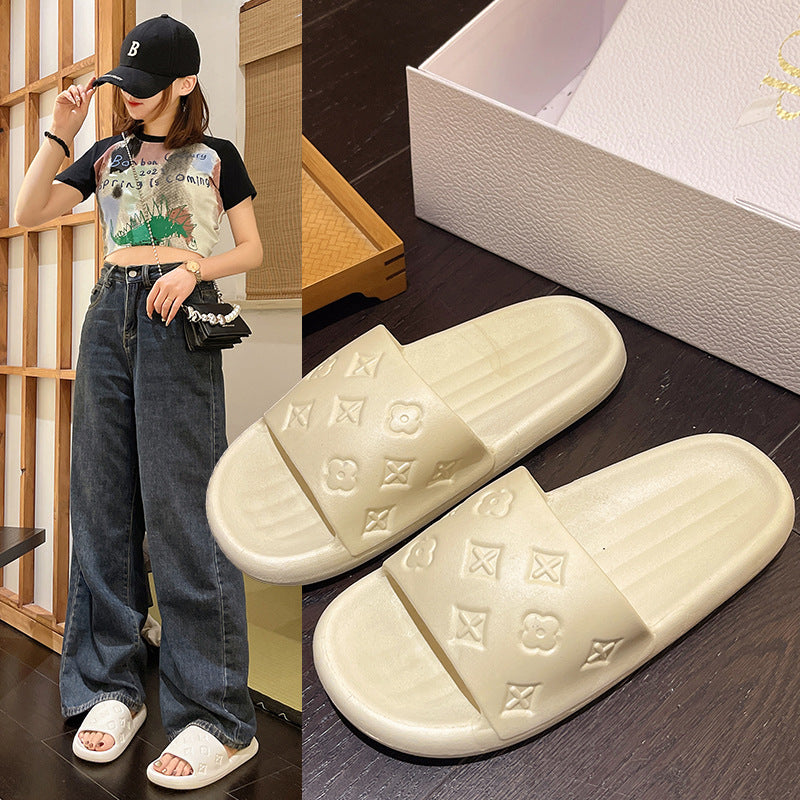 2024new arrival slippers for women summer stepping on shit pure color casualoutwear home bathroom flats one-line casual slippers for women