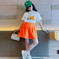 Girls' summer outfit set : trendy new style, kids' short sleeve & shorts, popular online, fashionable two-piece set for mid-to-large children