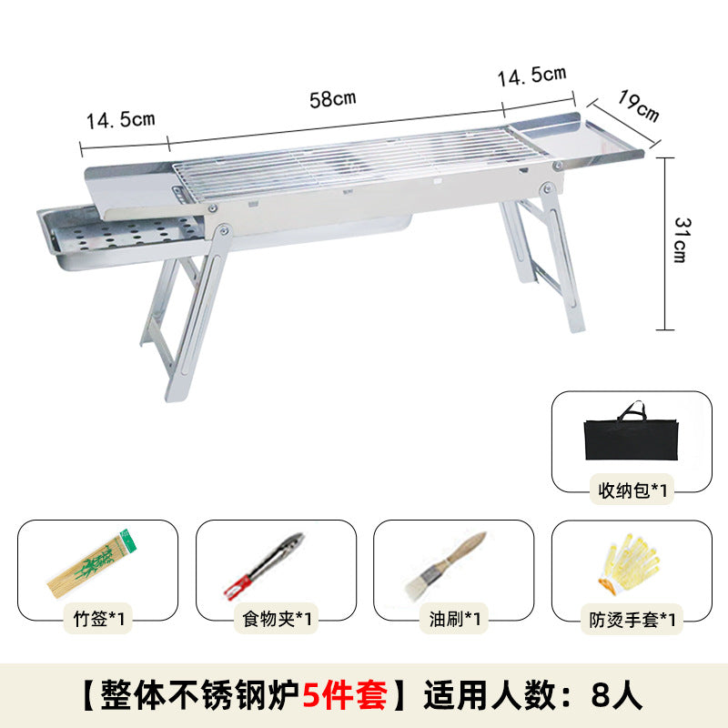 Stainless steel bbq grill - portable folding mini grill for home use, outdoor charcoal grill with mesh rack