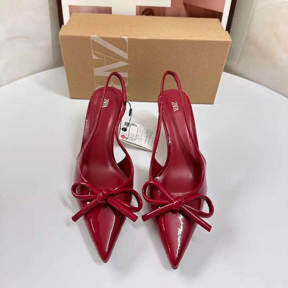 Fashionnew arrival back hollow flats women's stiletto pumps pointed toe one-word buckle sandals spring & fall socialite bows