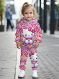 Kids' hoodie set, cross-border hot seller, trendy printed girls' fashion hooded sweatshirt and sweatpants set