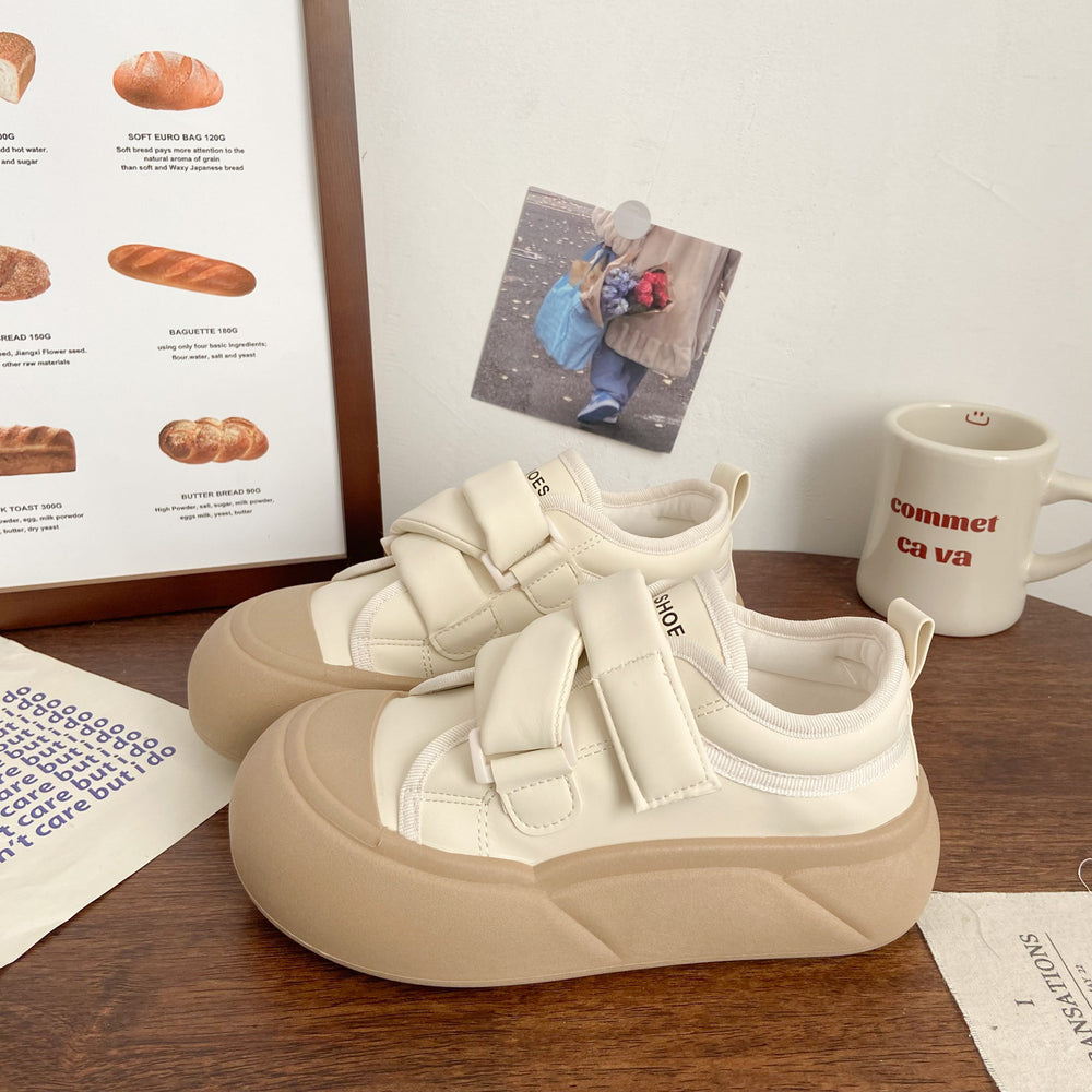 Cream velcro white shoes women's ugly cute autumnew arrivalchicniche stylek-style big toe sneakersthick sole bread shoes