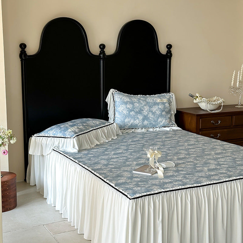 Summer French Class A Cool Silk Mat Three-piece Bed Skirt Princess Ice Silk Jacquard Air Conditioning Soft Mat Washable