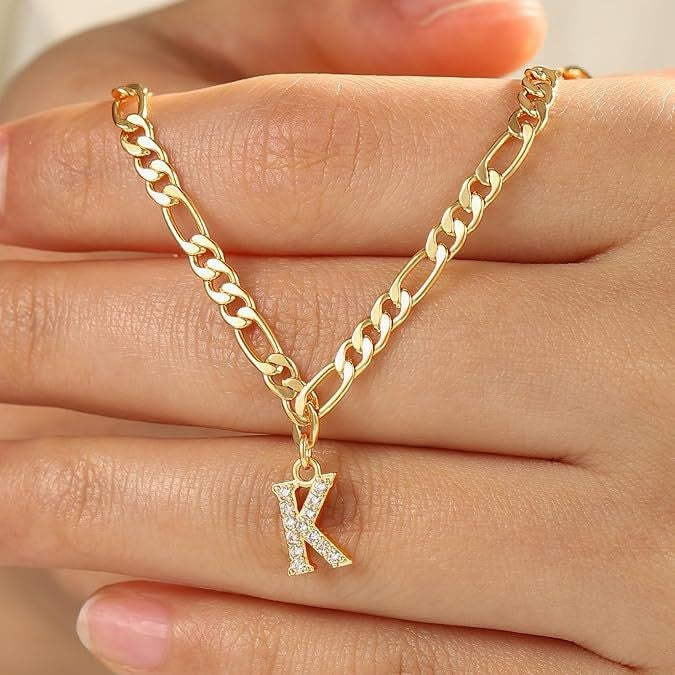 2024 new cross-border fashion necklace: layered initial pendant with cubic zirconia and interlocking paperclip chain