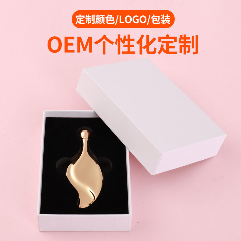 Custom-made leaf-shaped facial massage tool - includes roller ball for lifting, eye care, and facial beauty - metal scraping board