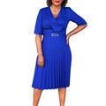Q117  plus size women's clothing  summer new fashion solid color elegant v-neck pleated african dress