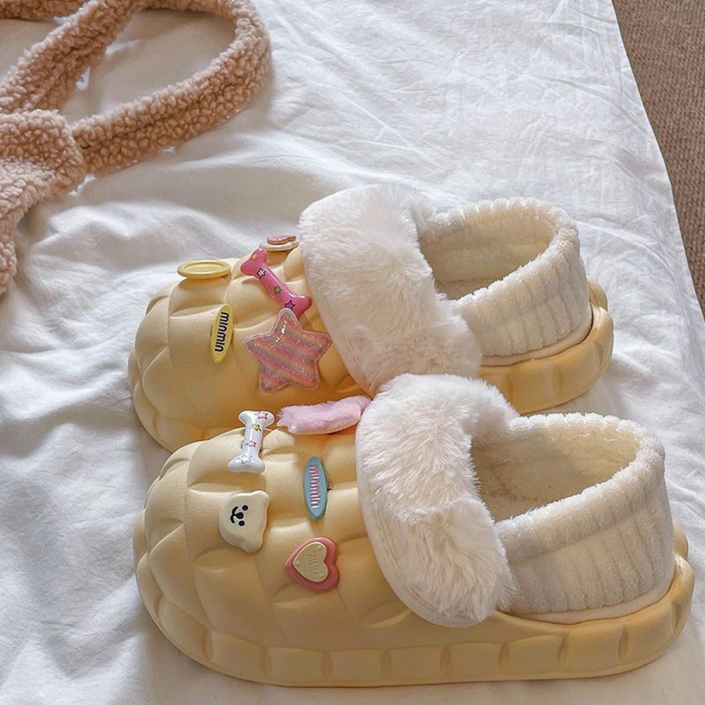 Women's winter cotton slippers - thickened plush, detachable warm home slippers for couples, indoor use, postpartum care, fuzzy slippers