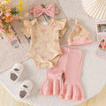 new product european and american summer bow printing pink flared pants cute baby children's clothing suit wholesale