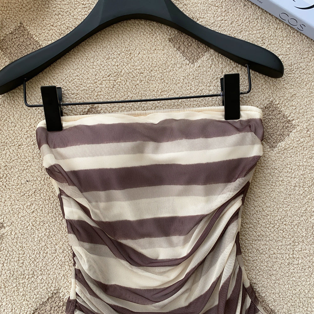 Sexystripeswork clothing style tube top women's summer pleated waist slim slimming lookshorttopshot girl style