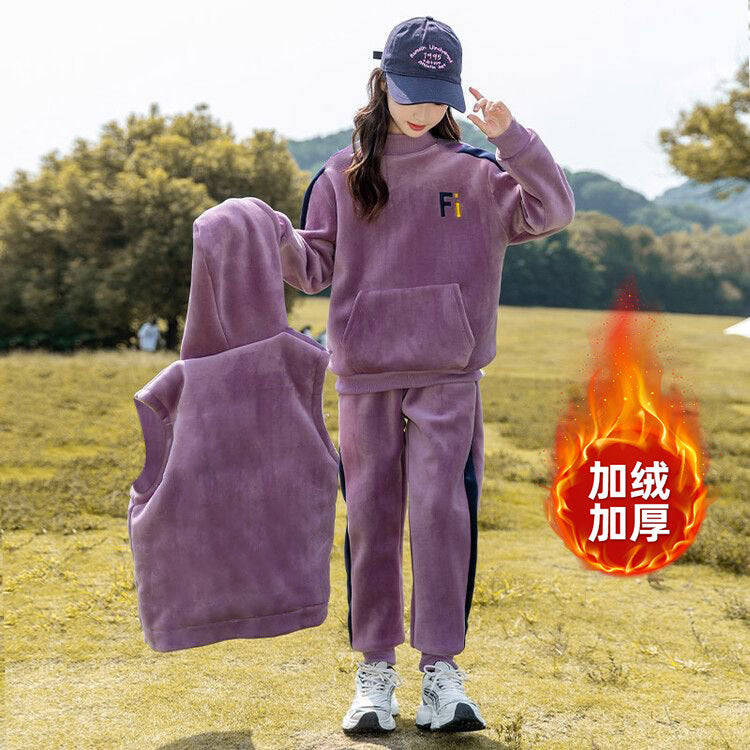casualsuitfleece-linedthickened three-piece set autumn winternew arrival sports thickenedsweatshirtfashionfleece-linedk-style