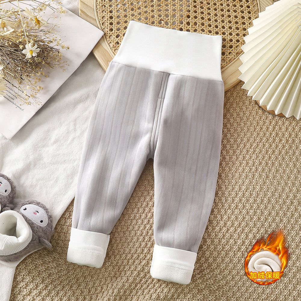 Kidsheattech pants baby fleece-lined long johns fall and wintergirl boys thickened high waist belly pants baby bottom pajamas