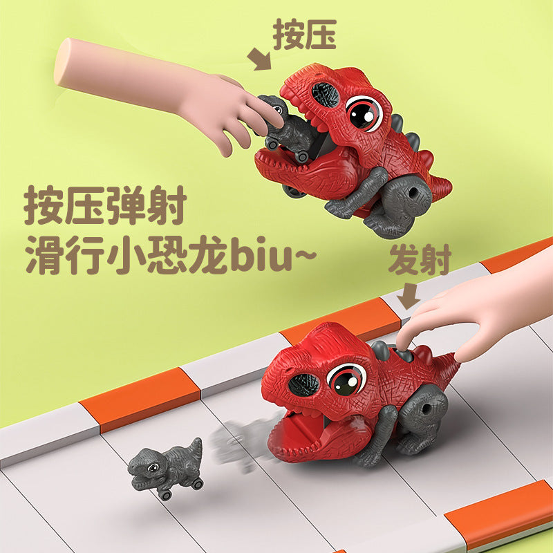 Q cute dinosaur ejection car inertia sliding ejection dinosaur car simulation modeling male and female parent-child interaction, educational toys