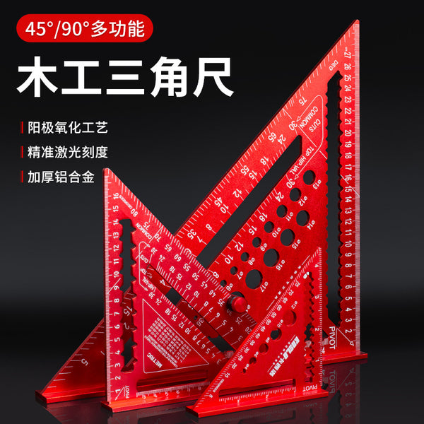 Wholesale Cross-border Aluminum Alloy Triangle Ruler Metric 7-inch Multifunctional Woodworking Corner Ruler 90/45 Degree Square Ruler with Holes