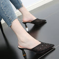 Baotou sandals for women 2021new arrival mesh pointed toe stiletto heel popular slippers high heel outweark-style half slippers for women summer