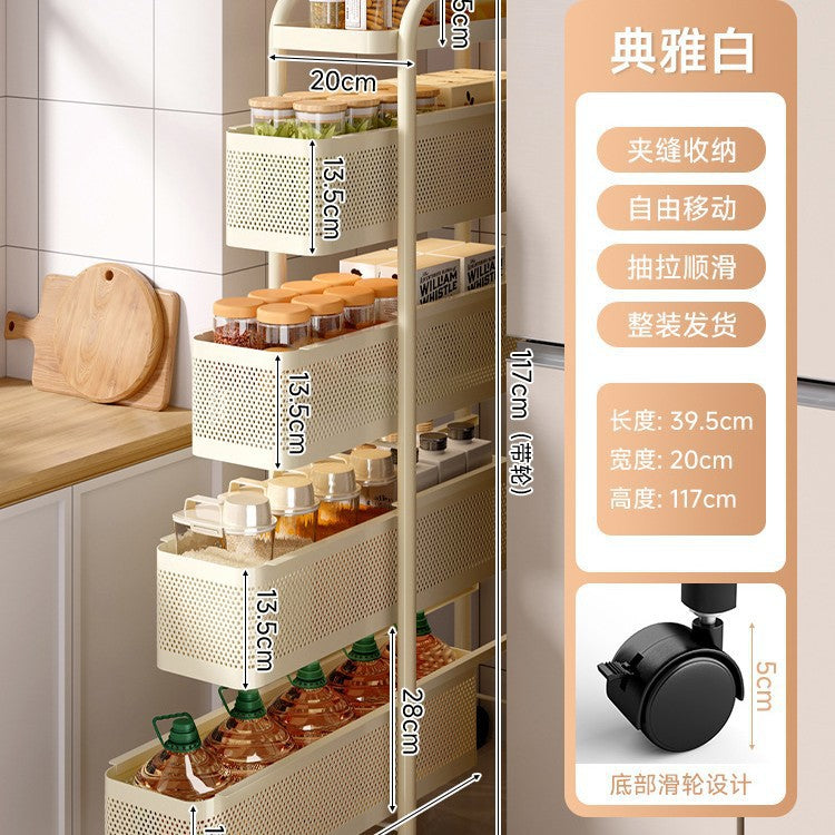Narrow gap storage shelf stainless steel cart kitchen refrigerator narrow space organizer mobile bathroom storage cabinet