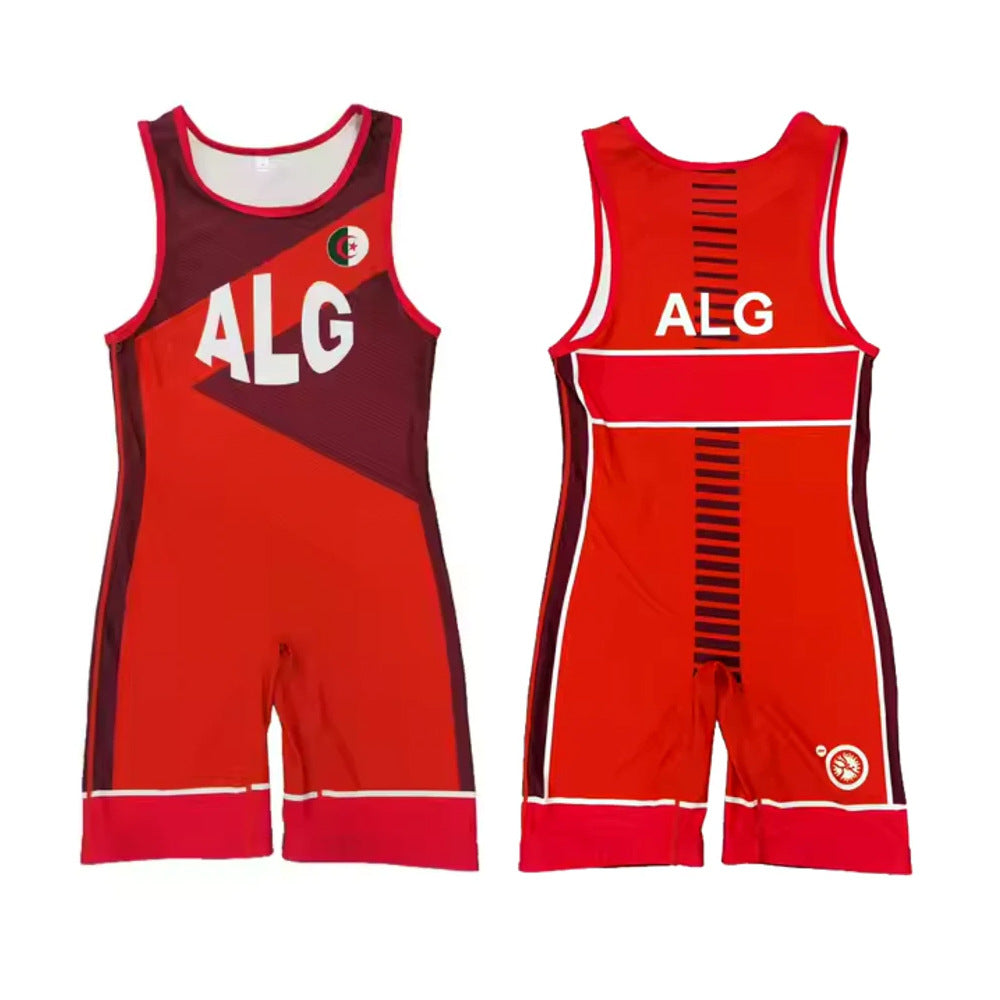 Sublimation full body print men's one-piece wrestling suit custom match weightlifting suit men's and women's free wrestling one-piece vest