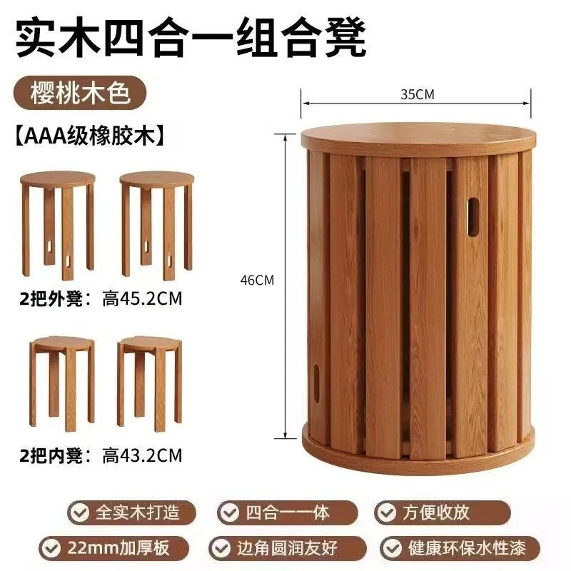 Four-in-one solid wood stool for home stackable low stool combination high round stool stacking stool restaurant stacking bench spare