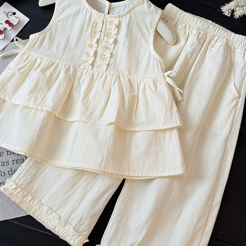 Girls' summer new princess sleeveless tank top set, korean style fashionable and chic baby girl clothes, trendy children's clothing