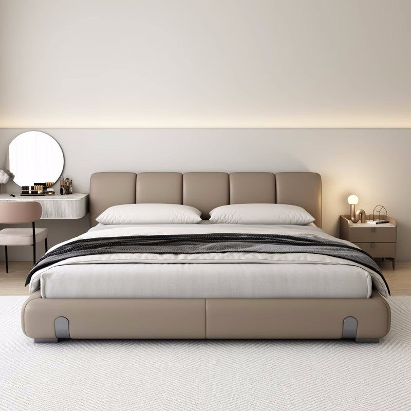Italian normcore genuine leather bed dune master bedroom double bed modern casual double popular model 1.8m wedding bed leather art