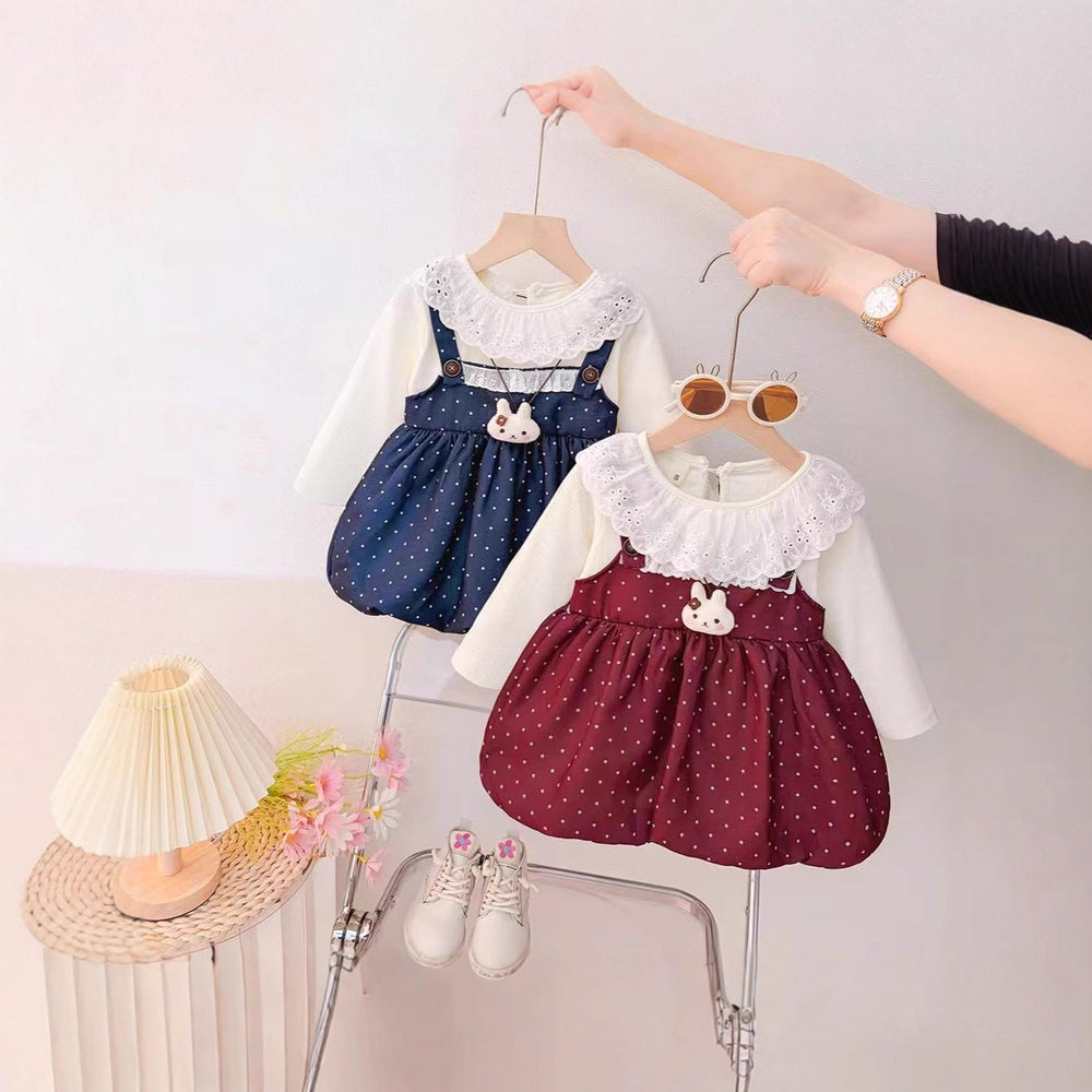 Girls' spring/autumn princess dress - stylish long sleeve cute bunny dress -  new polka dot dress