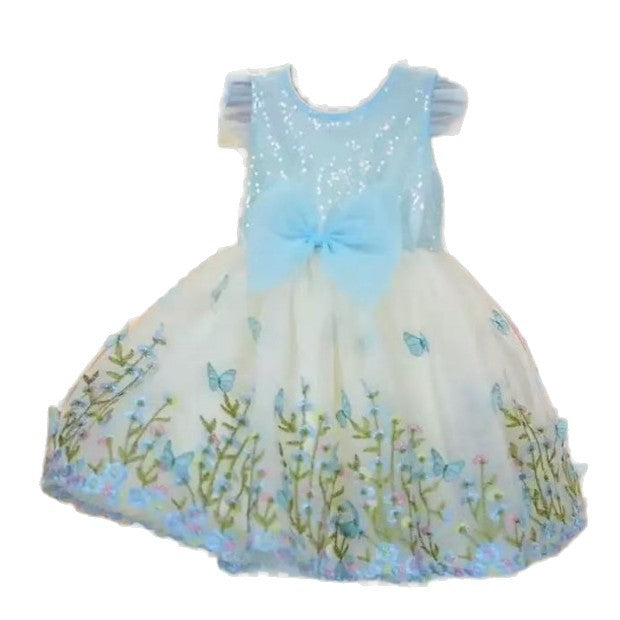 Girls' summer bowknot sequin floral mesh tutu dress -  new stylish princess dress for baby girls
