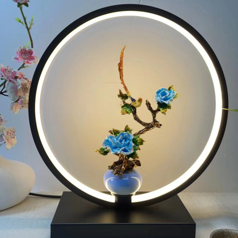 New chinoiserie table lamp bedroom bedside lamp zen ornaments wedding girl lotus creative gift home remote control lotus