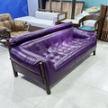 Solid wood sofa fabric designer creative straight row high back retro ash wood three-person new arrival oil wax leather