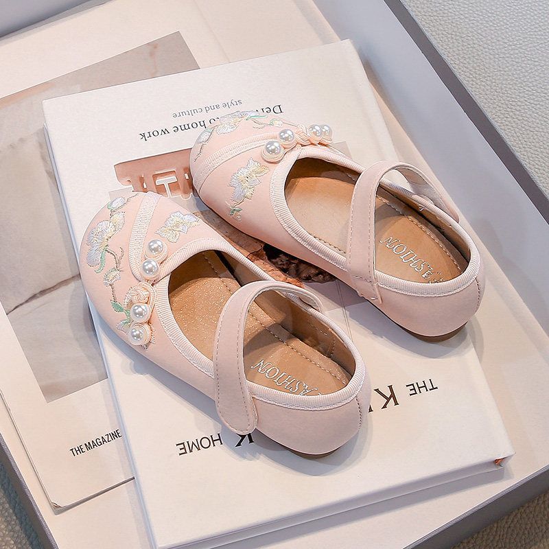 Girls' hanfu shoes, embroidered chinese style shoes for kids,  summer new collection, girls' princess flats, soft sole leather shoes for baby girls