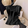 Amazon cross-border fashion independent station women's spring winter new arrival satin shirt v neck drawstring satin tops