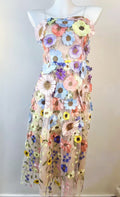French high-end women's summer dress: exquisite 3d floral embroidery, cinched waist, slimming bandeau gown, long dress