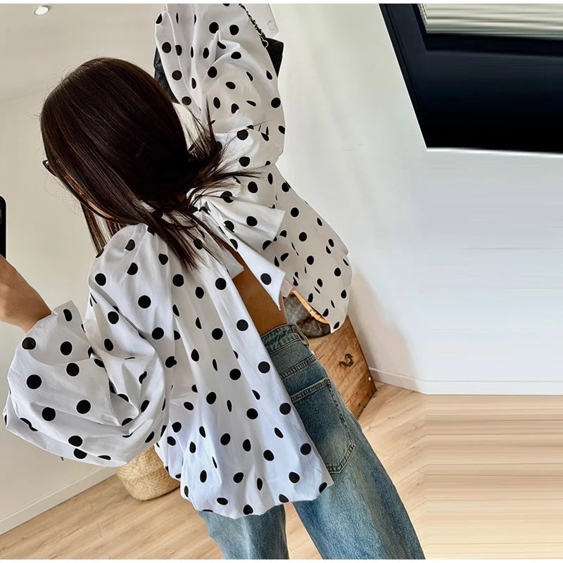 cross-border european and american women's clothing: new summer tops - fashionable, relaxed polka dot tie-back backless blouse