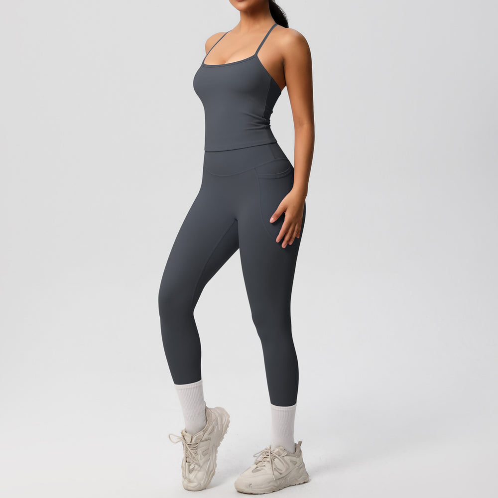 fashion tight yoga brushed vest sports casual outdoor running fitness yoga clothes two-piece set for women