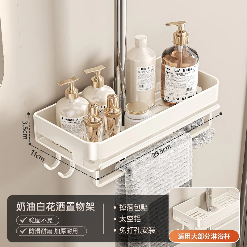Shower Shower Shelf No Punching Toilet Lifting Rod Shelf Bathroom Storage Body Wash Shampoo Tray