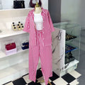European and american cross-border women's clothing  summer new arrival: elegant casual color block striped turn-down collar shirt and high-waisted pants set
