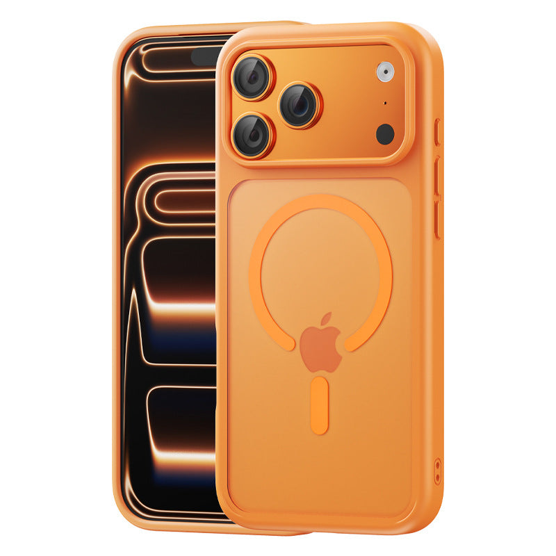 Suitable for iphone16 skin-feeling magnetic phone case with large holes apple 17promax transparent frosted anti-fall protective case