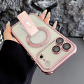 New electroplated invisible magnetic corner stand case for iphone 17 pro max, compatible with iphone 16, drop-proof