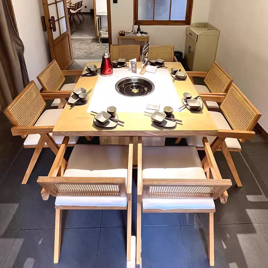 Customized hot pot barbecue table, smokeless purifier, induction cooker, integrated roasting and rinsing, skewers of fragrant barbecue shop, hot pot tables and chairs