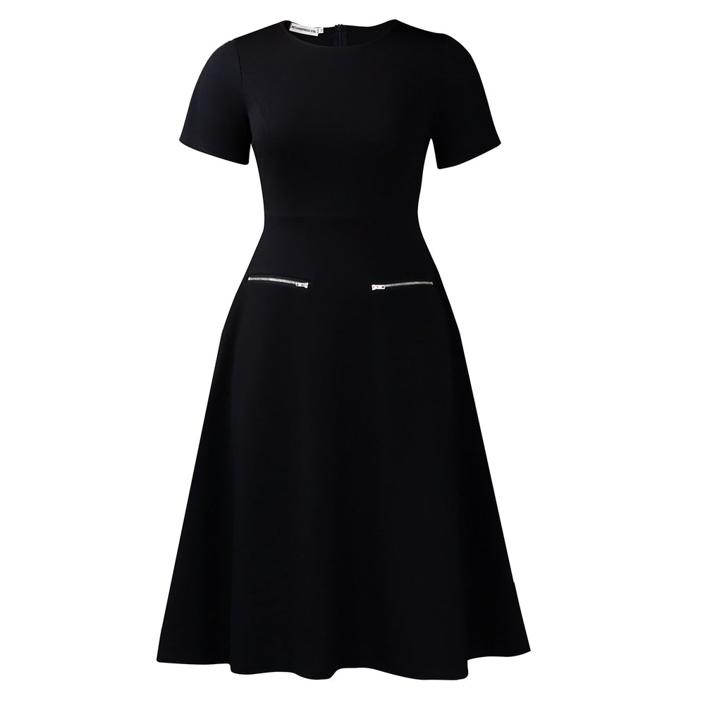 D619  foreign trade  new women's elegant minimalist round neck slimming solid color dress