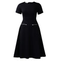 D619  foreign trade  new women's elegant minimalist round neck slimming solid color dress