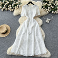Frenchretrocut outembroiderwaist short sleevedress women's summerslimming lookelegantfashionelegancelong dress